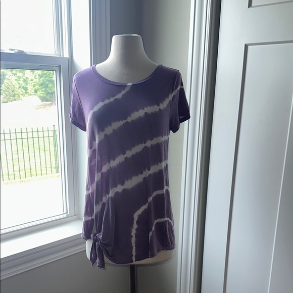 Mystree Purple Relaxed Tie Front Short Sleeve Tee - Picture 1 of 4